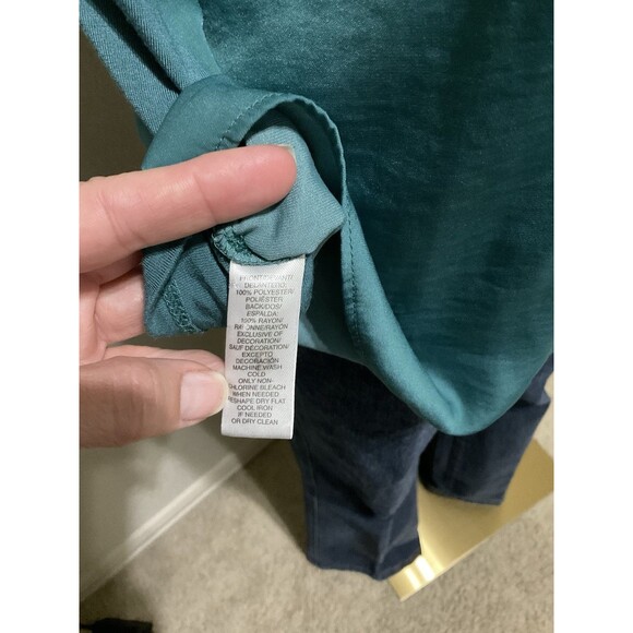 LOFT, Women’s, Sleeveless Mixed Media Blouse, Ruffle Neck, Teal, Size: M - Picture 5 of 5